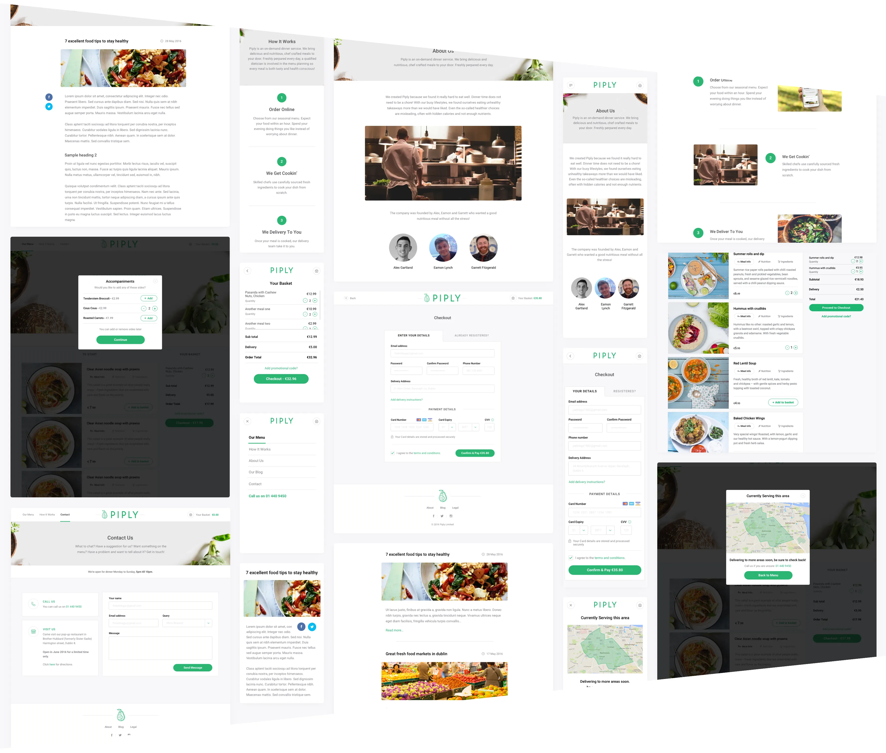 Full overview of the Piply web app design — desktop and mobile across all key screens