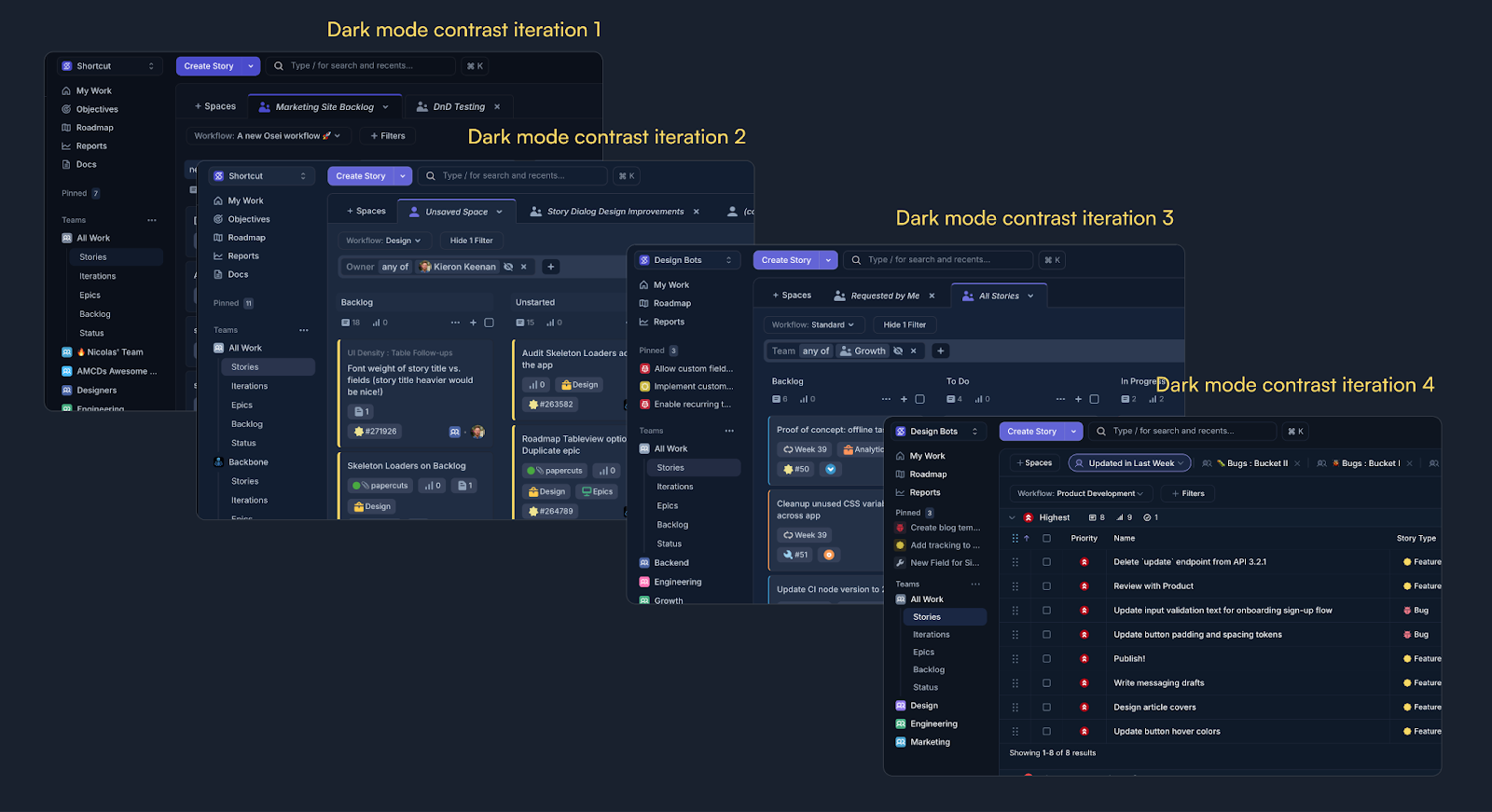 Before and after — the old dark UI alongside the new light redesign