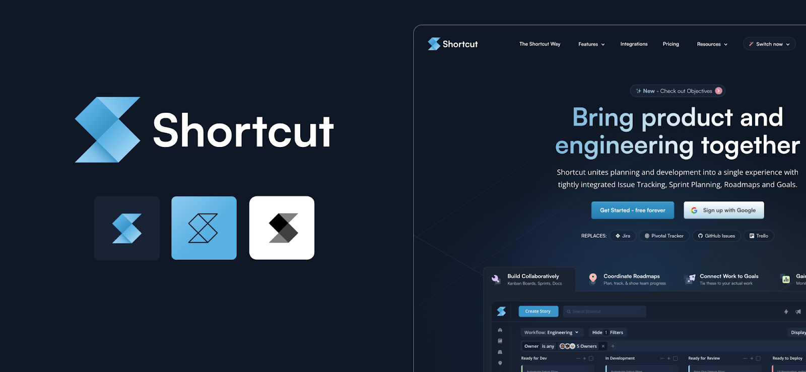 The new Shortcut logo and refreshed website homepage